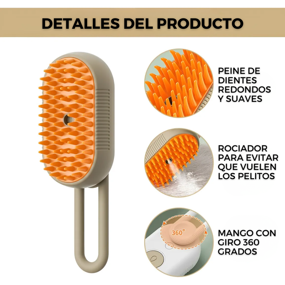 PetSteam ProBrush™ – Cepillo con Vapor 3 en 1 para Mascotas